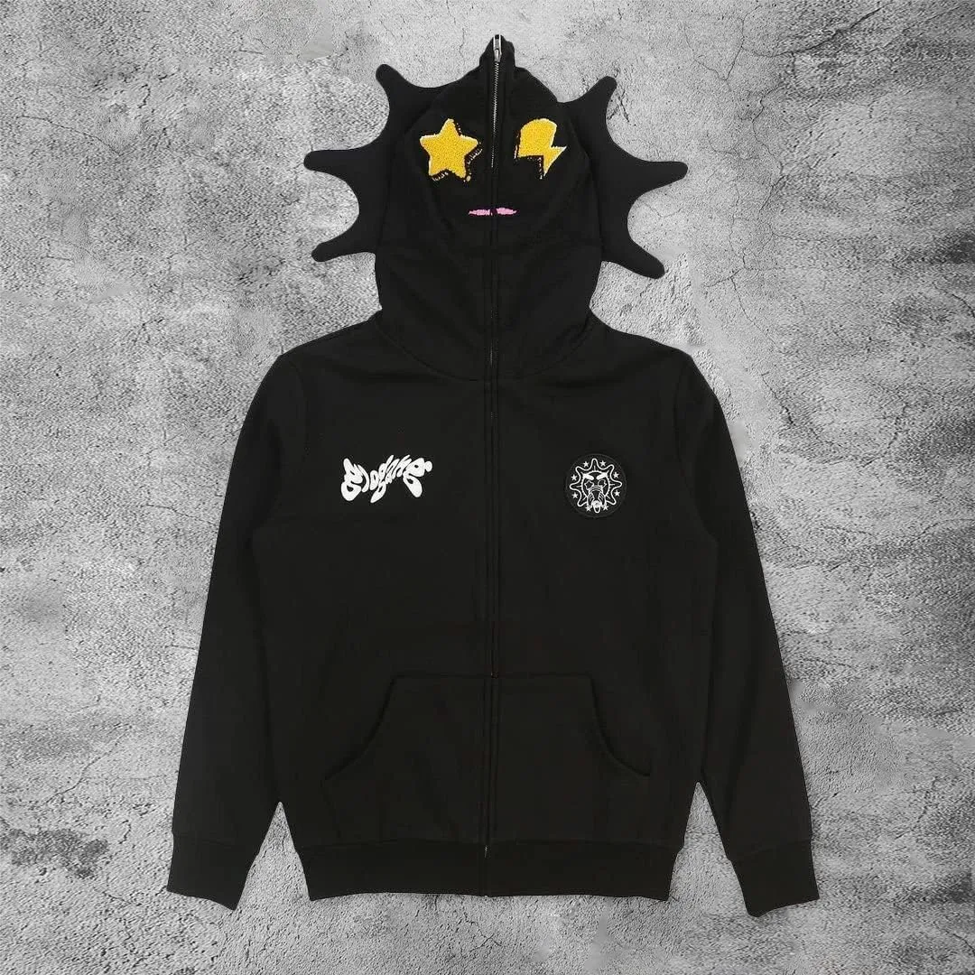 Fun Multi Angle Full Zip Up Hoodie for Men Women y2k Over Face Graphic Hoodies Retro Lazy Style Hoodie