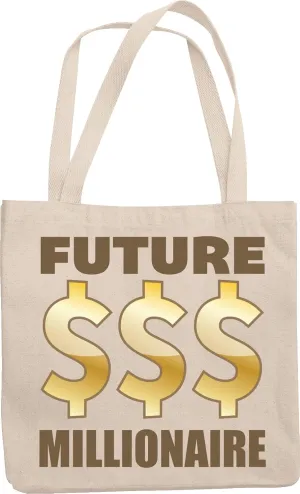 Future Millionaire. Million Dollar Print Reusable Tote Bag For Investors, Businesswoman, Businessman, Entrepreneur, Broker, Workers, Employees, Boss, Women And Men