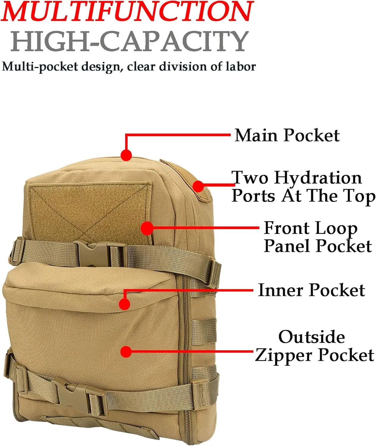 GEEDUD Tactical Small MOLLE Hydration Pack Outdoor Water Bladder Carrier Pack for Vest Backpack