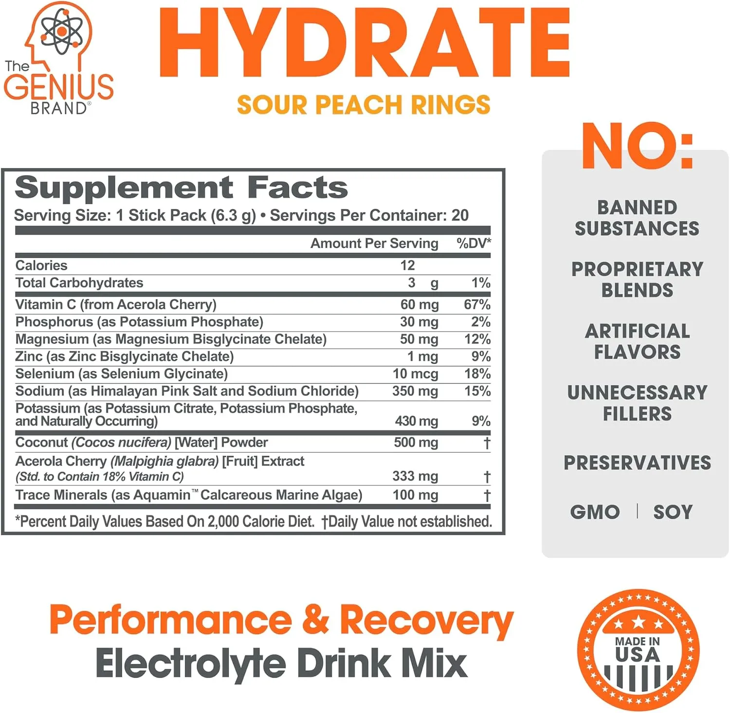 Genius Hydrate Sour Peach Rings Stick Packs 20ct