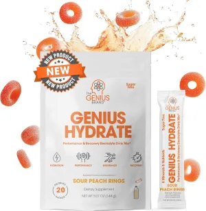 Genius Hydrate Sour Peach Rings Stick Packs 20ct