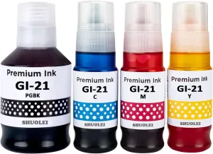 GI-21 Ink G3270 G3260 Ink Refill for Canon 21 GI-21 GI21 Ink Refill Bottles Compatible for Canon PIXMA G3260 G3270 G3290 G3272 G4280 G4270 G2270 G2260 G1220 G1230 Printer (4 Pack, BK/C/M/Y)