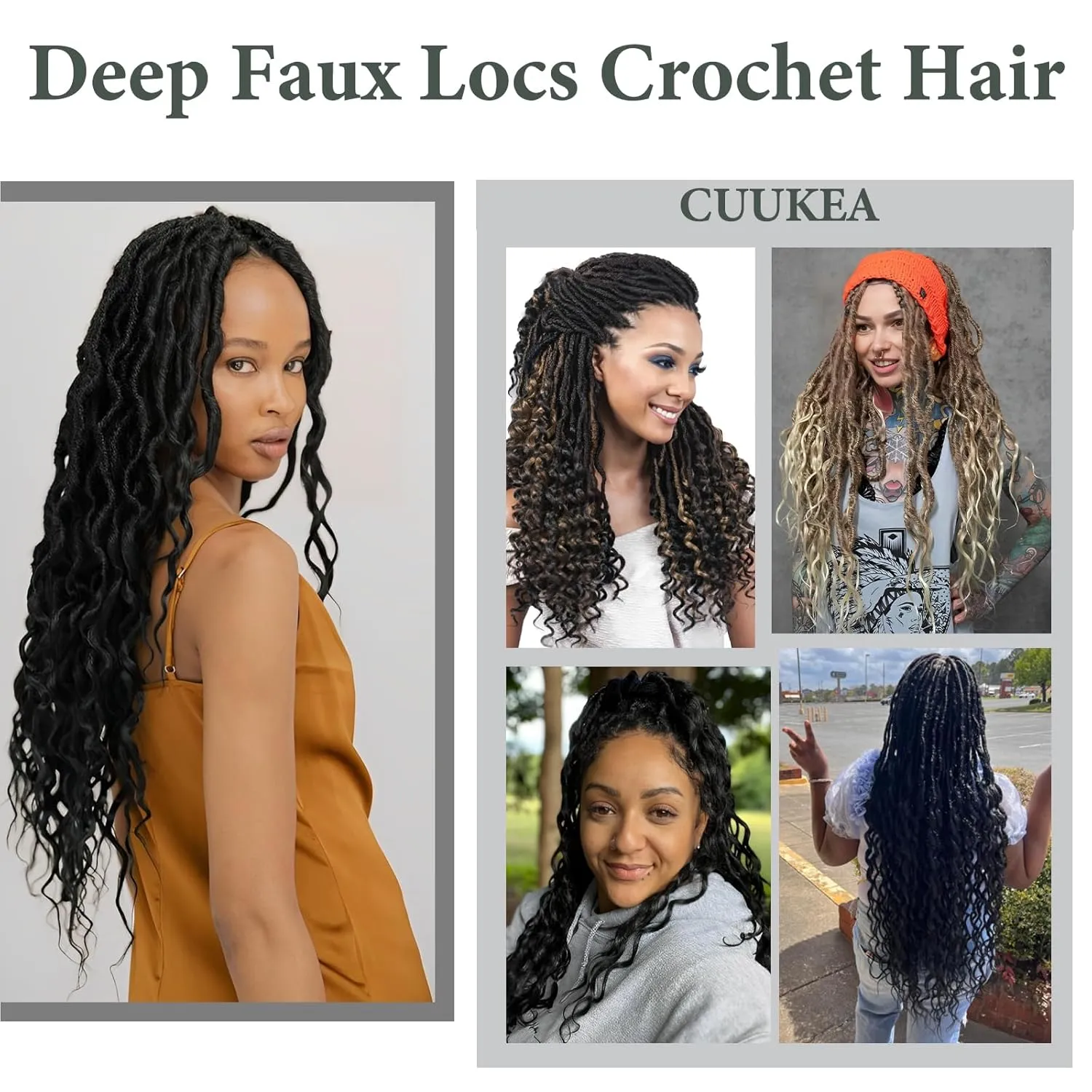 Goddess Locs Crochet Hair 14 Inch 8 Packs with Curly Ends Soft Locs Pre Looped Faux Locs Crochet Hair for Black Women Deep Wave Crochet Braids with Curly Ends (Black to Beige)