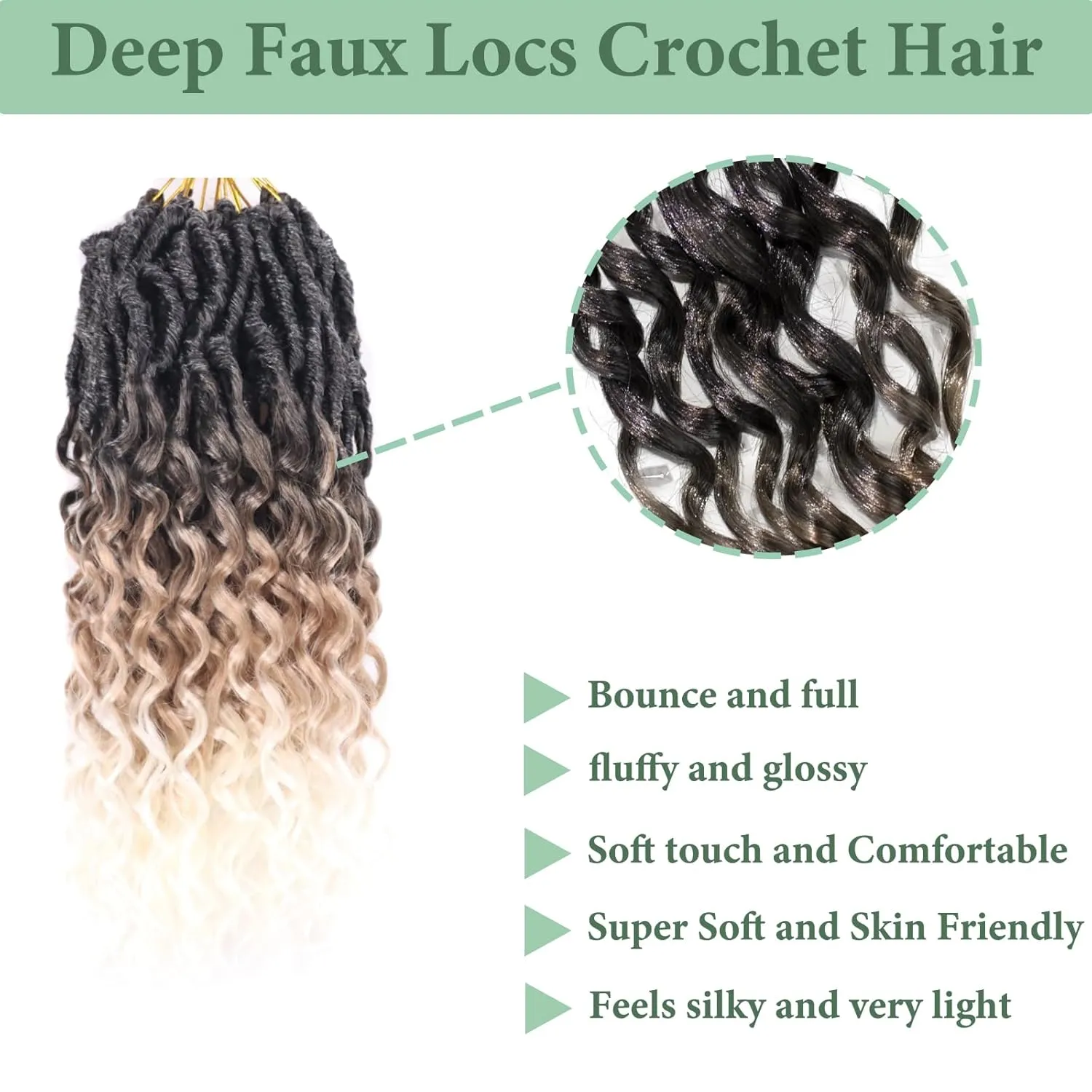 Goddess Locs Crochet Hair 14 Inch 8 Packs with Curly Ends Soft Locs Pre Looped Faux Locs Crochet Hair for Black Women Deep Wave Crochet Braids with Curly Ends (Black to Beige)