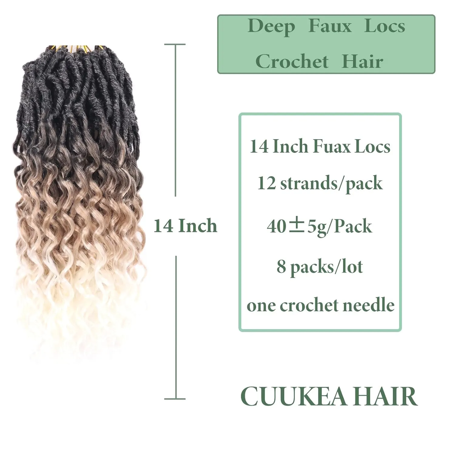 Goddess Locs Crochet Hair 14 Inch 8 Packs with Curly Ends Soft Locs Pre Looped Faux Locs Crochet Hair for Black Women Deep Wave Crochet Braids with Curly Ends (Black to Beige)