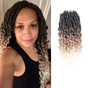 Goddess Locs Crochet Hair 14 Inch 8 Packs with Curly Ends Soft Locs Pre Looped Faux Locs Crochet Hair for Black Women Deep Wave Crochet Braids with Curly Ends (Black to Beige)