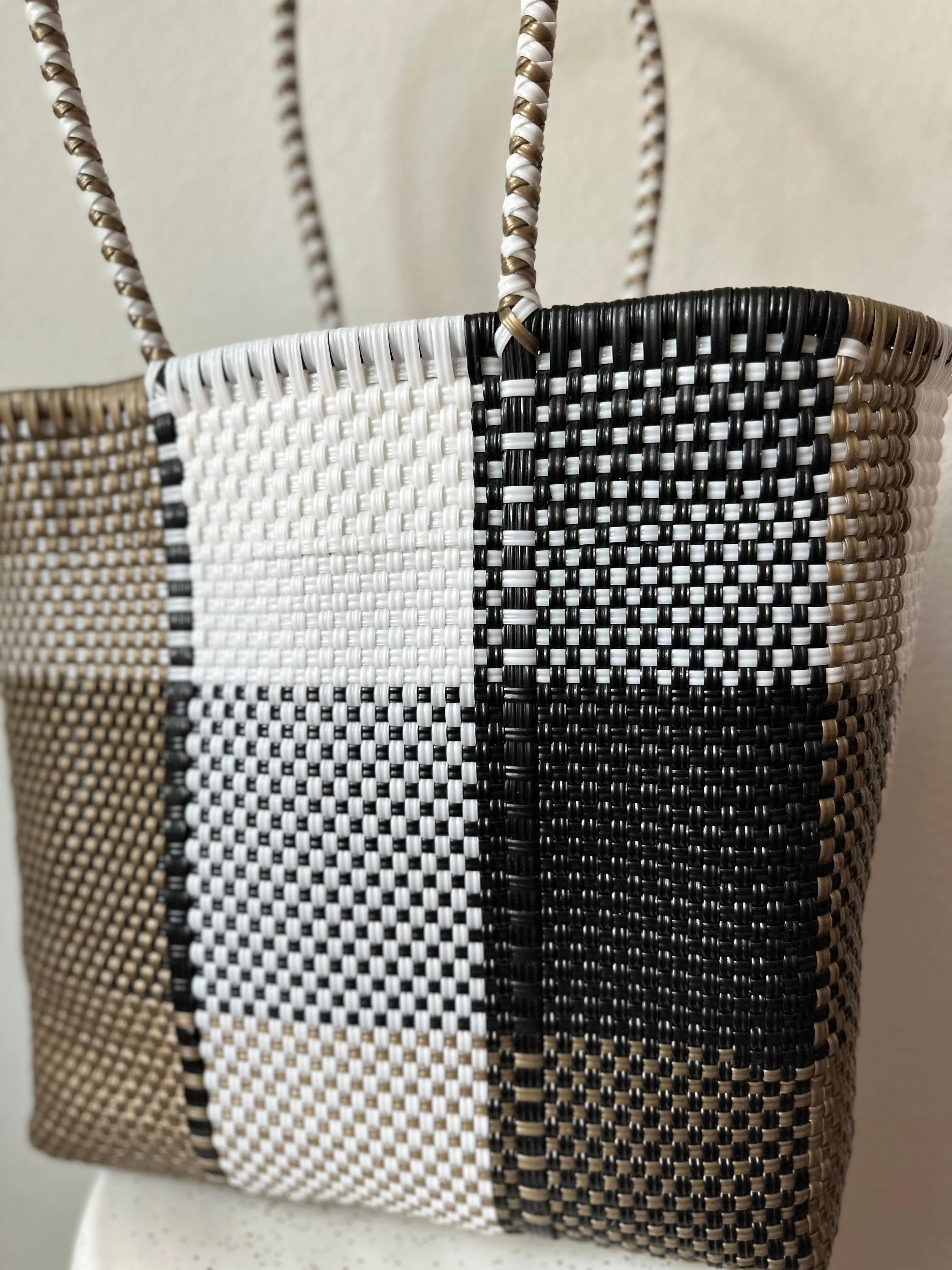 Gold, Black and White Woven Tote