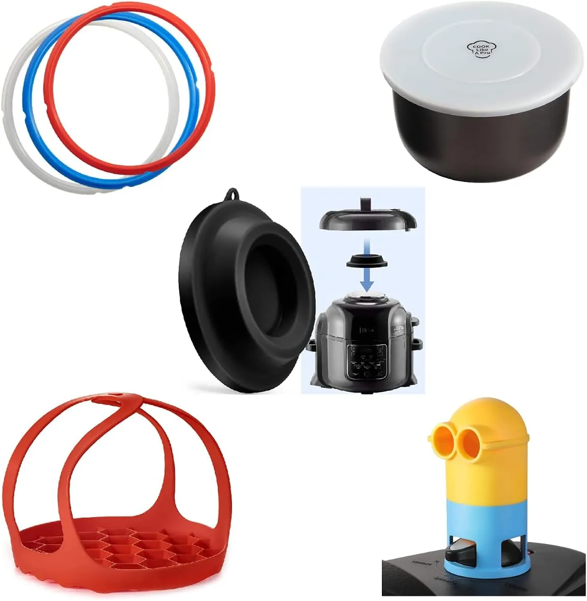 Goldlion Accessories for Ninja Foodi 5 Qt, 6.5 Qt and 8 Qt, Lid Stand, 3 Packs Sealing Rings, Inner Pot Cover, Silicone Sling and Steam Diverter
