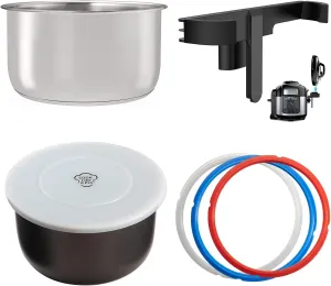 Goldlion Accessories for Ninja Foodi 8 Qt, Stainless Steel Inner Pot, 3 Packs Sealing Rings, Lid Holder and Inner Pot Cover