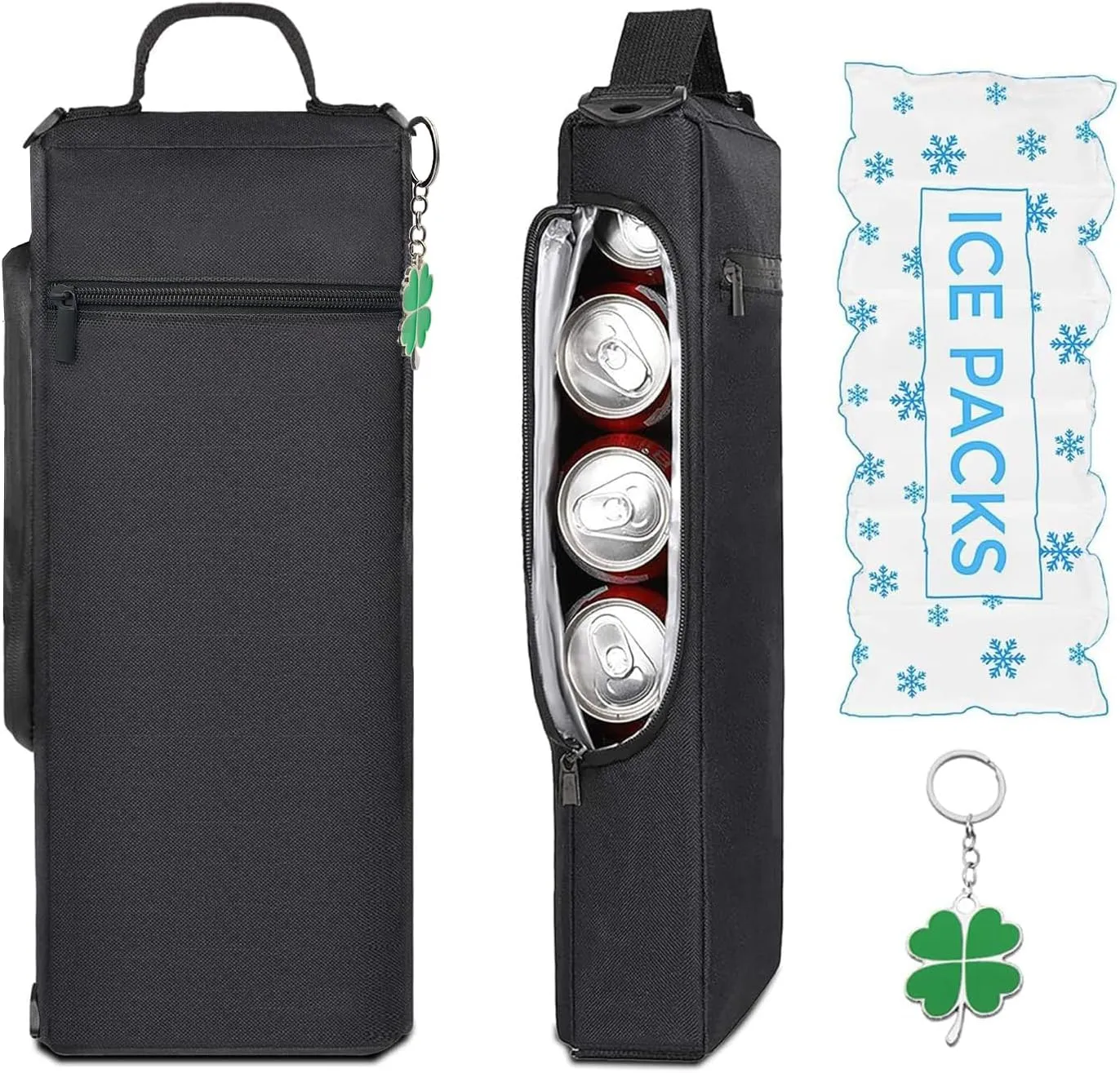 Golf Cooler Bag with Ice Pack, with Lucky Four Leaf Clover Keychain, 6 Can Small Golf Cooler Bag, Cute Golf Gifts for Men Golfers