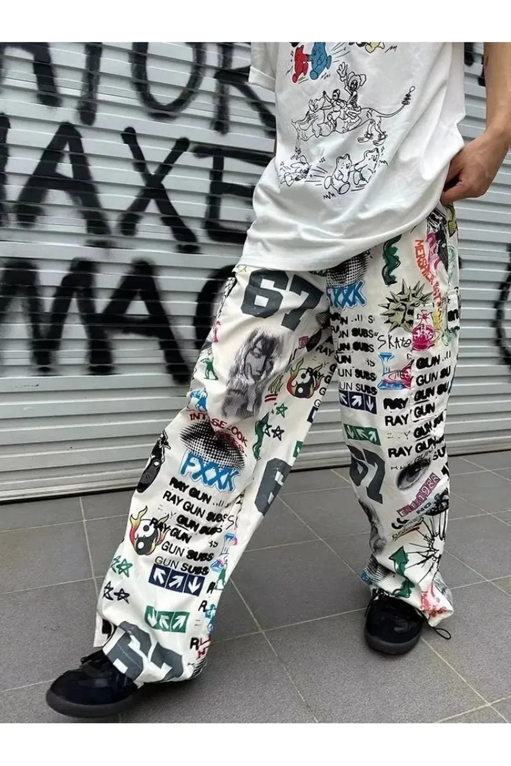 Graffiti Print Wide Leg Pants
