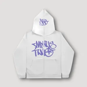 Graffiti Style Hoodie Wit - Zip Up - Relaxed Fit - Streetwear - Y2K