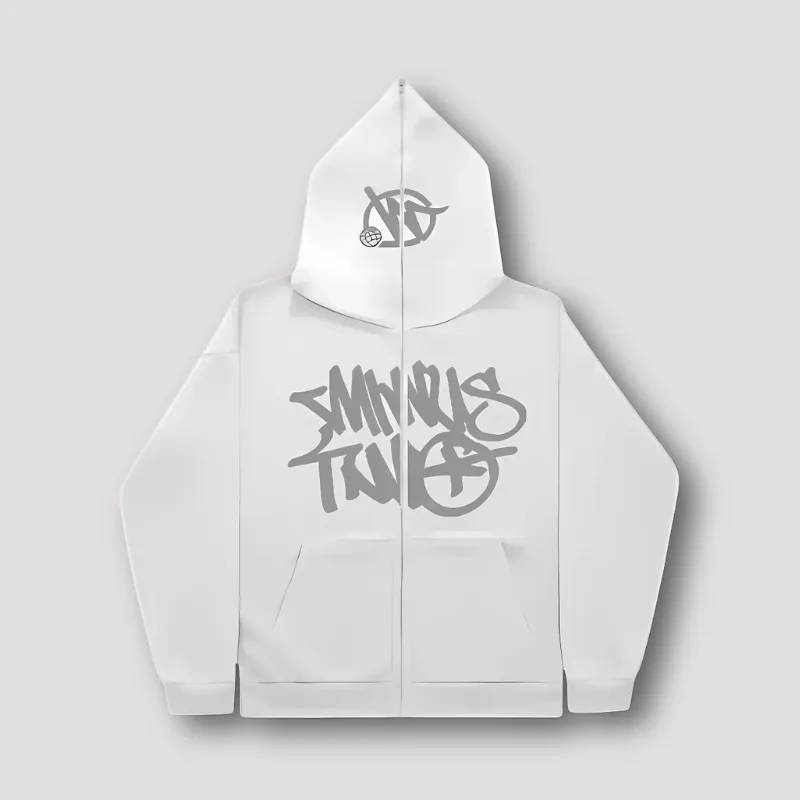 Graffiti Style Hoodie Wit - Zip Up - Relaxed Fit - Streetwear - Y2K