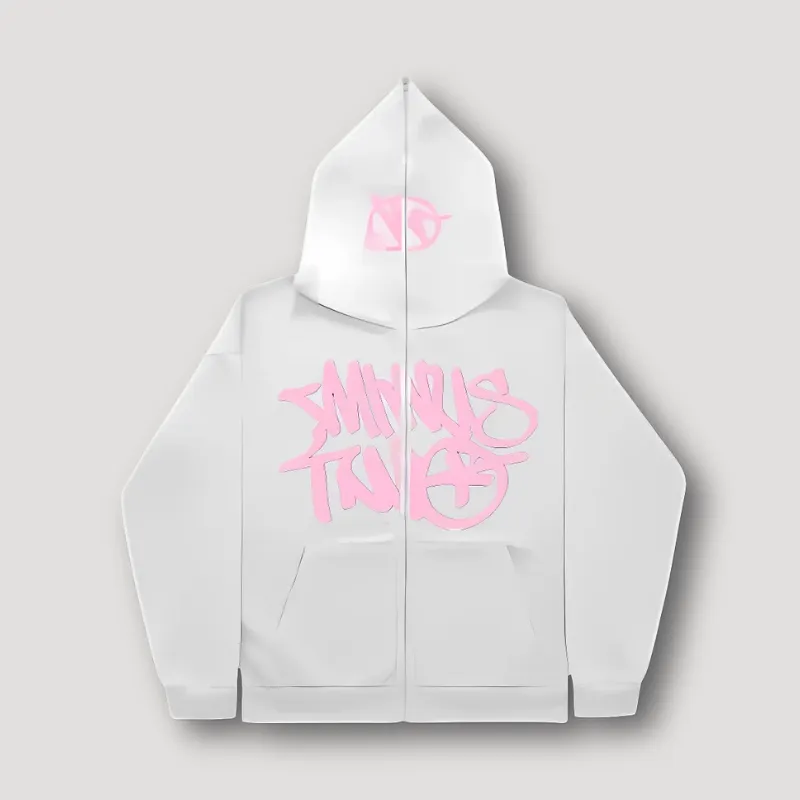 Graffiti Style Hoodie Wit - Zip Up - Relaxed Fit - Streetwear - Y2K