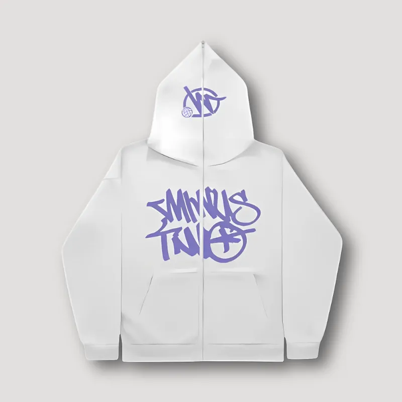 Graffiti Style Hoodie Wit - Zip Up - Relaxed Fit - Streetwear - Y2K