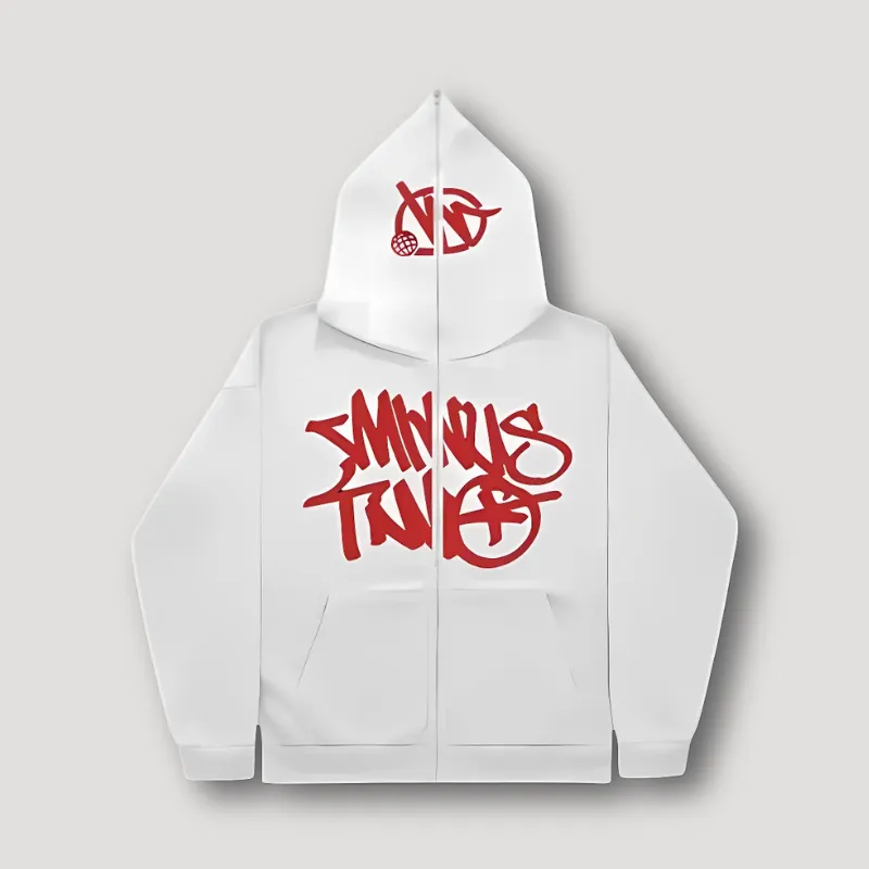 Graffiti Style Hoodie Wit - Zip Up - Relaxed Fit - Streetwear - Y2K