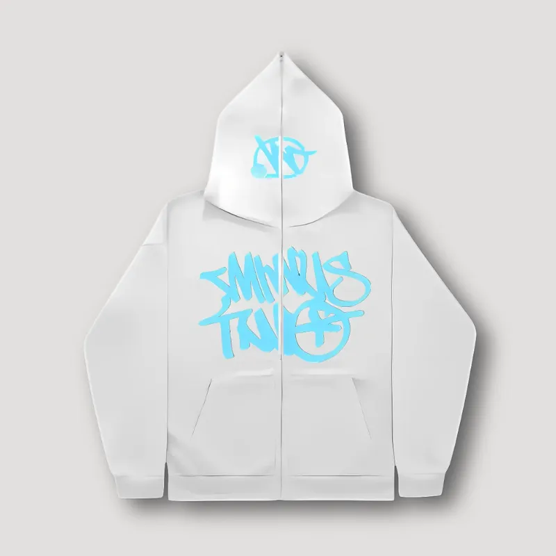 Graffiti Style Hoodie Wit - Zip Up - Relaxed Fit - Streetwear - Y2K