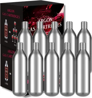 GreatWhip 20 Packs Argon Gas Capsules Cartridges Compatible with Wine Preservation Systems for Wine Preservation Pure Argon Capsules for Champagne and All Other Sparkling Wines(2 Boxes)