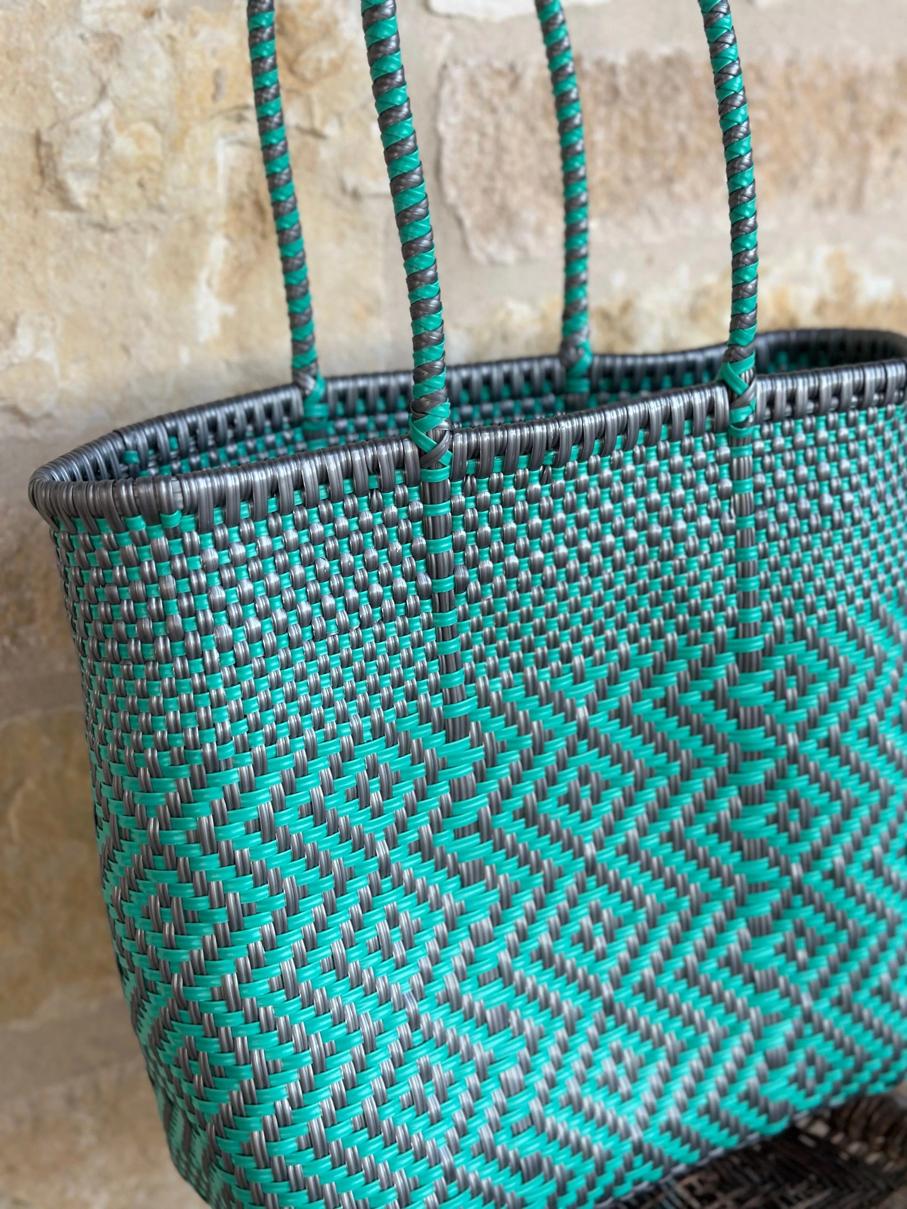Green and Bronze Woven Tote