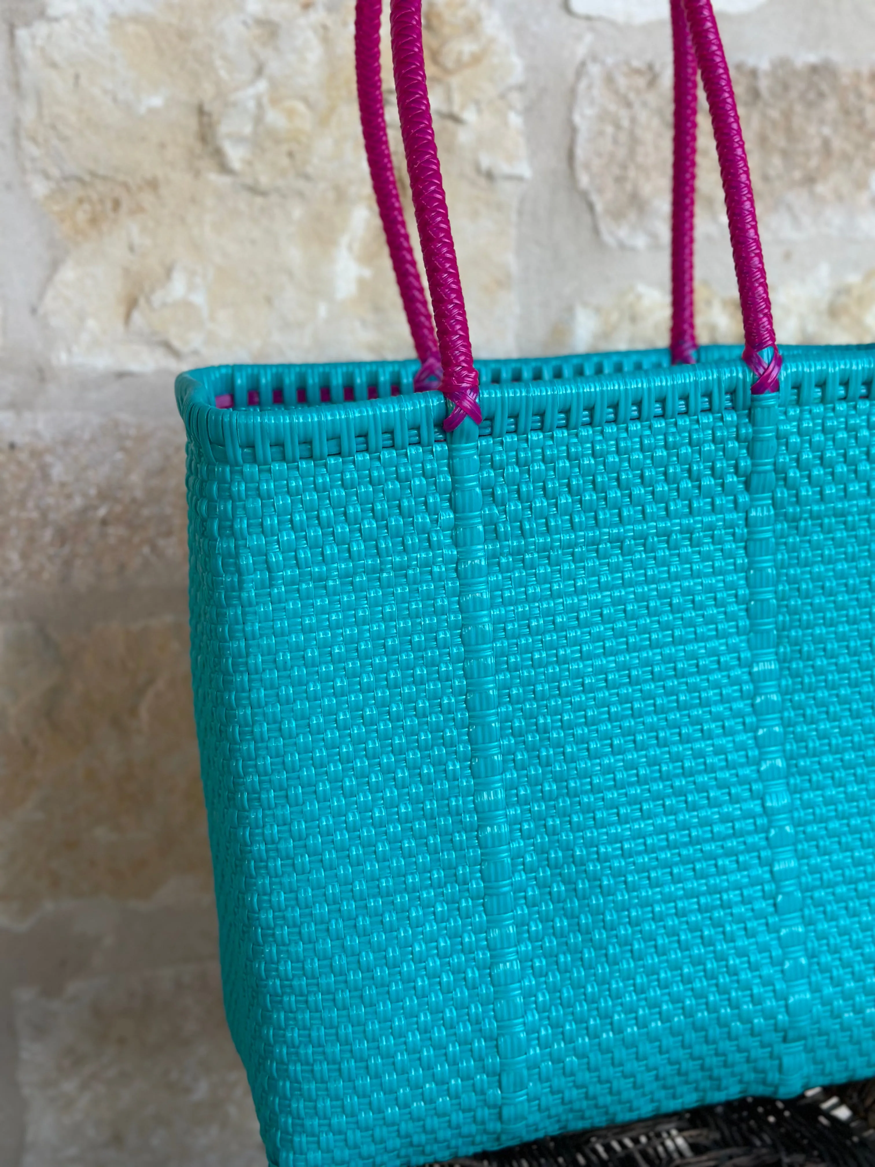 Green and Magenta Woven Tote