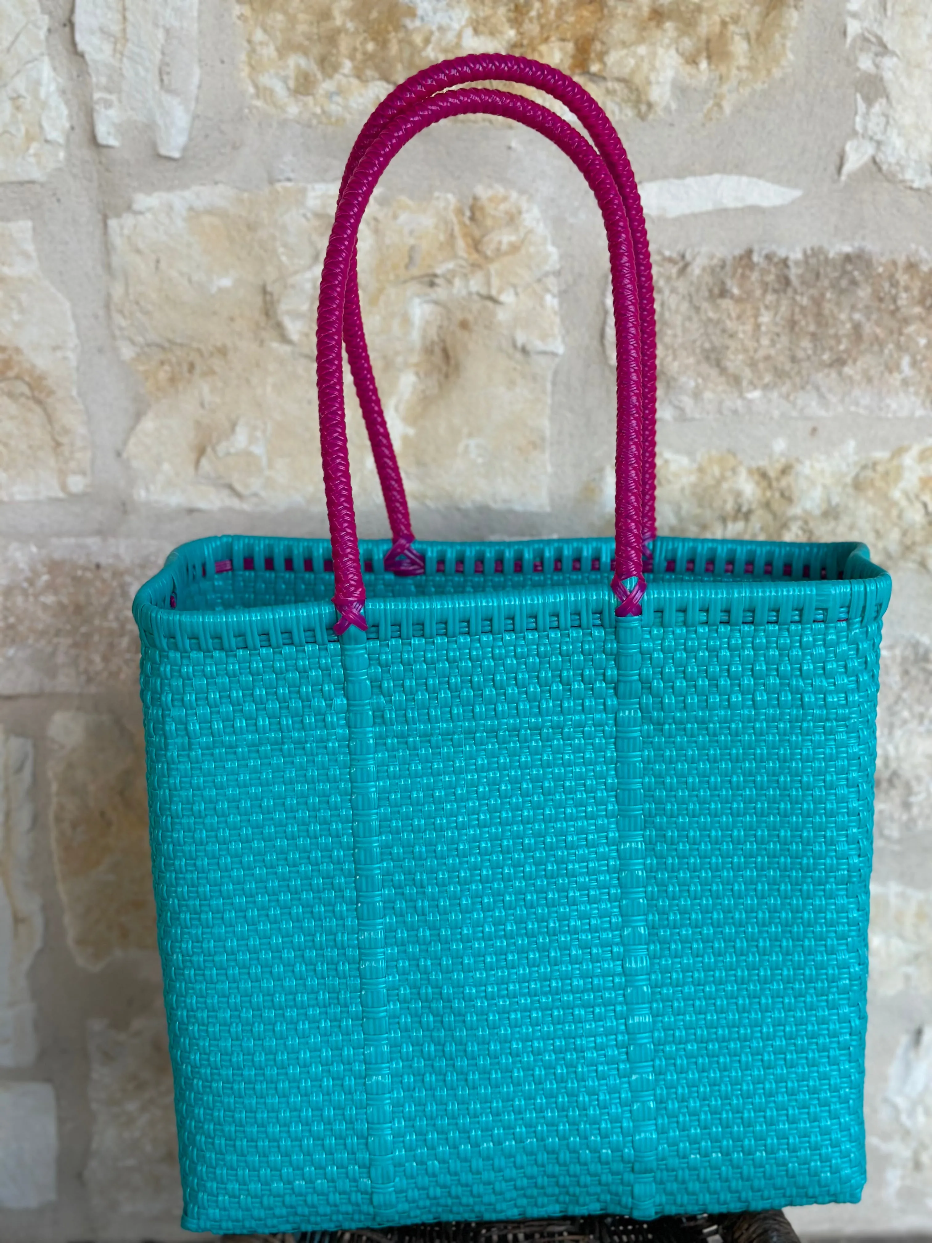 Green and Magenta Woven Tote