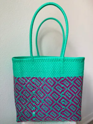 Green and Magenta Woven Tote