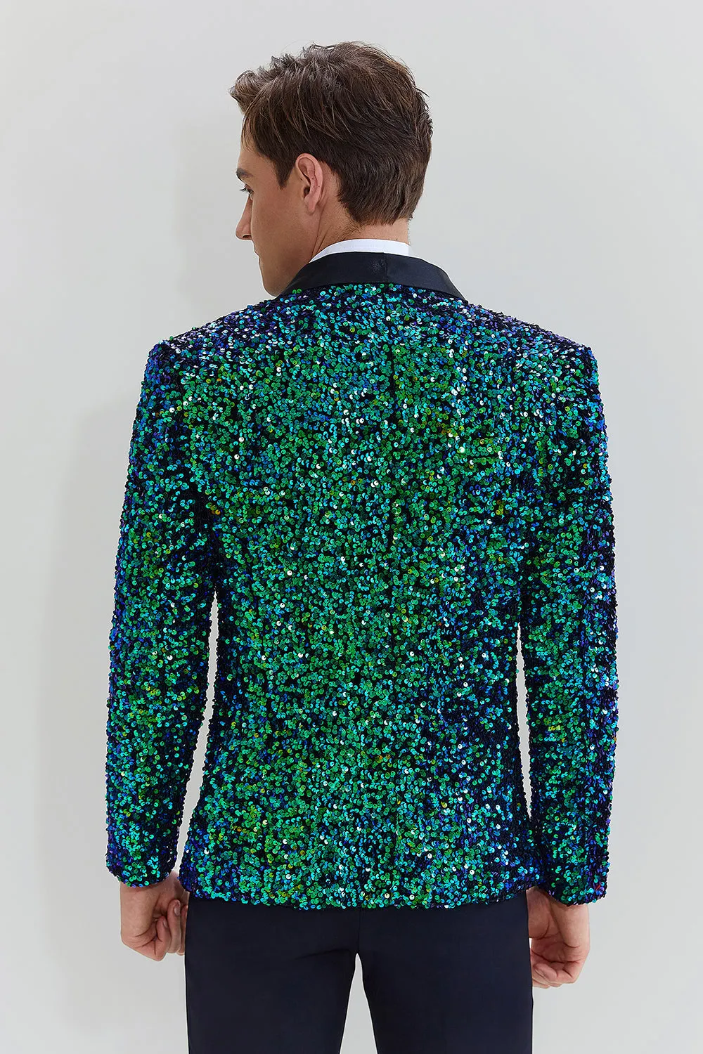 Green Men's Sequined Blazer Jacket