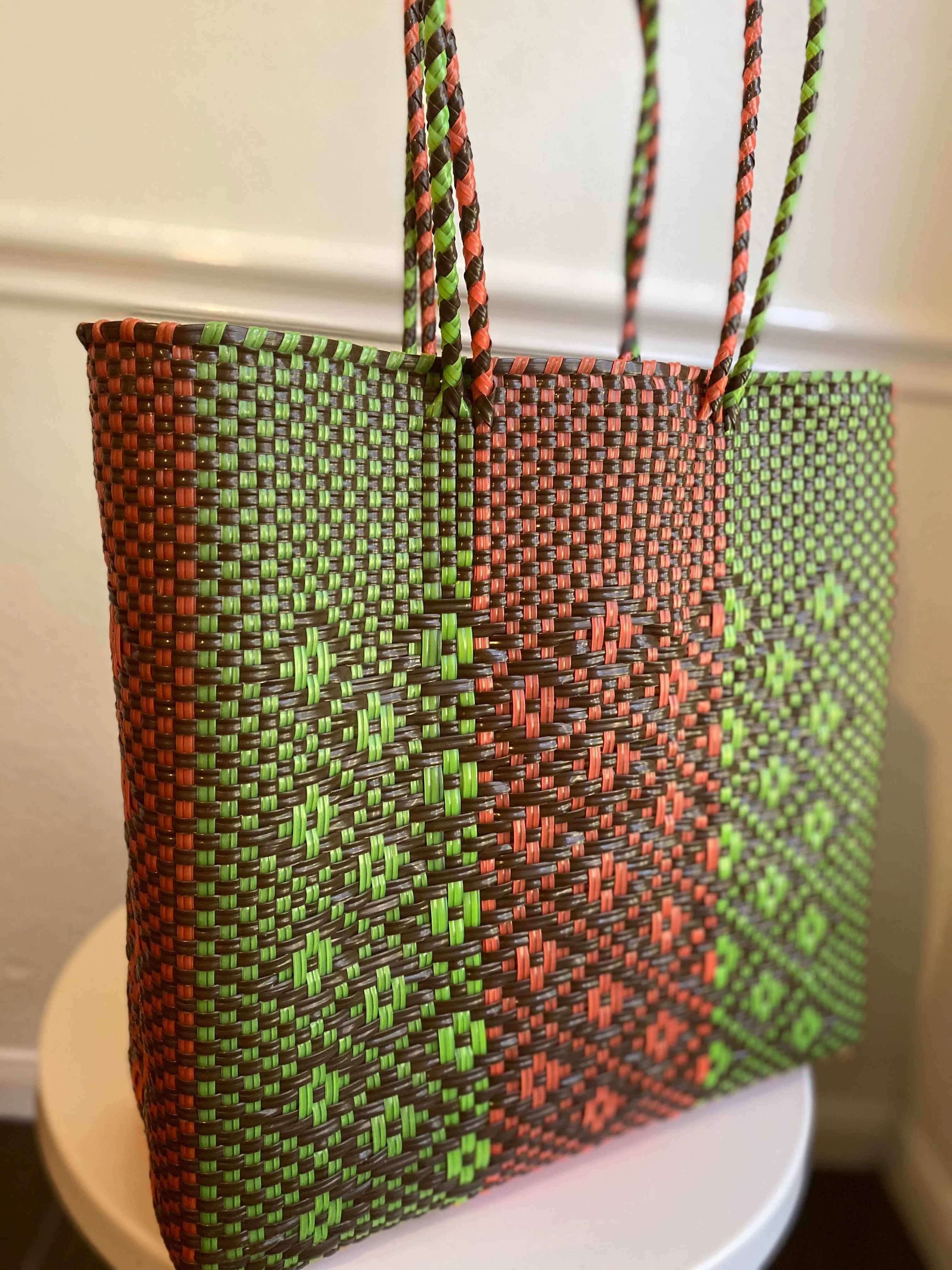 Green, Orange and Brown Woven Tote