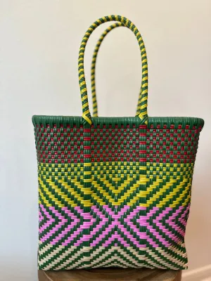 Green, Red, Yellow, Pink and Cream Woven Tote- The Book Bag