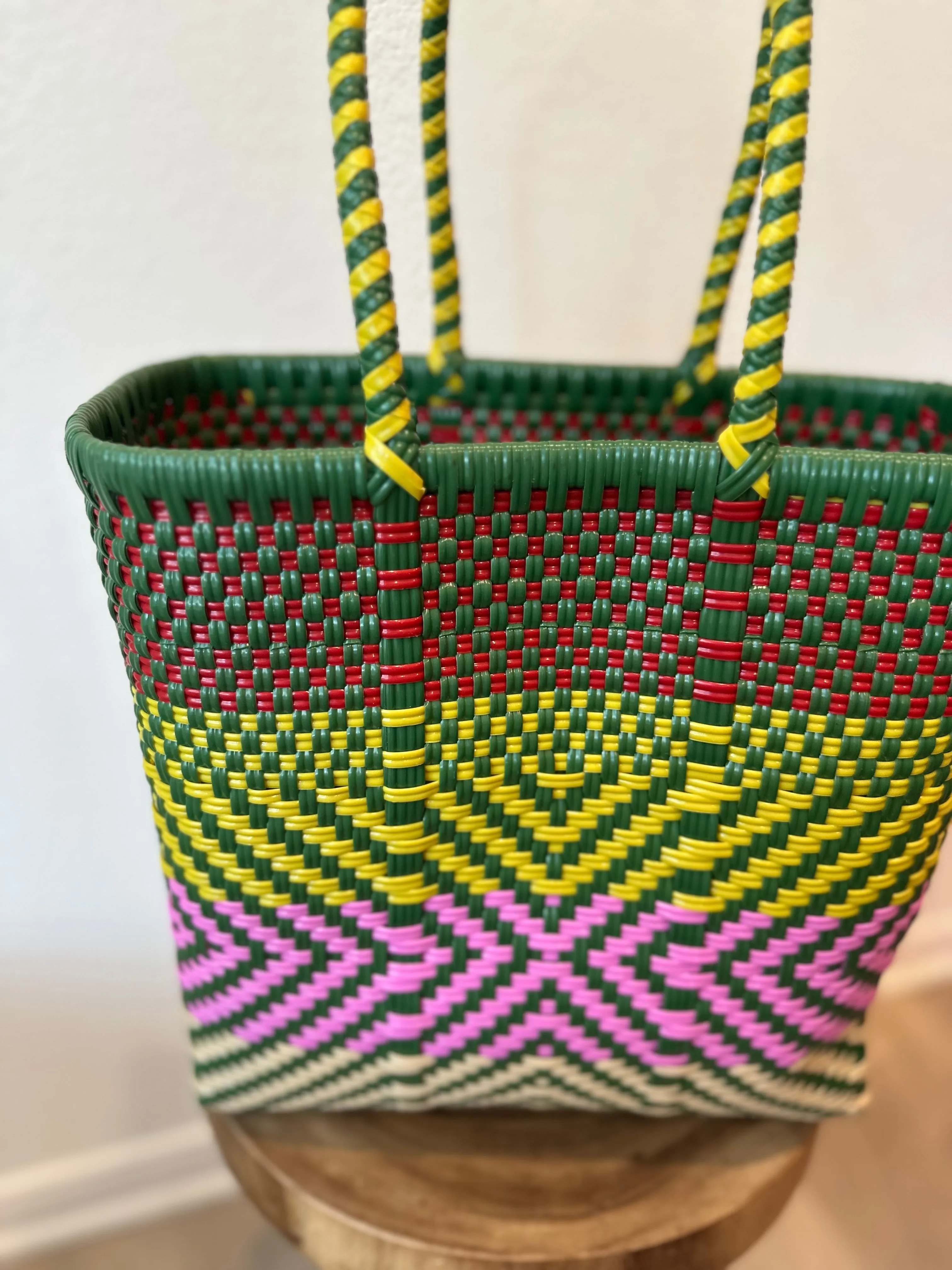 Green, Red, Yellow, Pink and Cream Woven Tote- The Book Bag