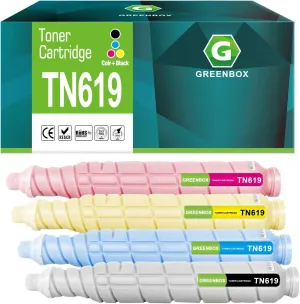 GREENBOX Compatible Toner TN619 Replacement for Konica Minolta TN-619 Bizhub Press C1060 C1070 C1070P Printer (High-Yield 4-Pack, KCMY)