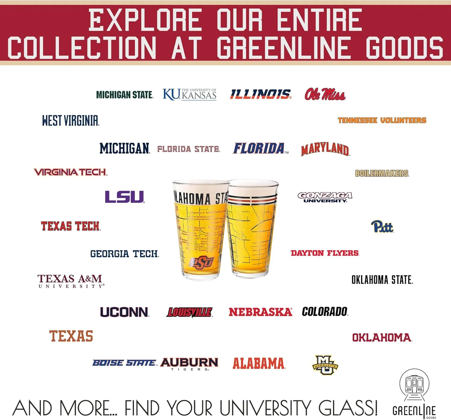 Greenline Goods Oklahoma State University Pint Beer Glasses Set of 2 - Full Color OSU Pete Logo & Campus Map – Oklahoma State Cowboys Gift Idea for College Grads & Alumni - College Glassware