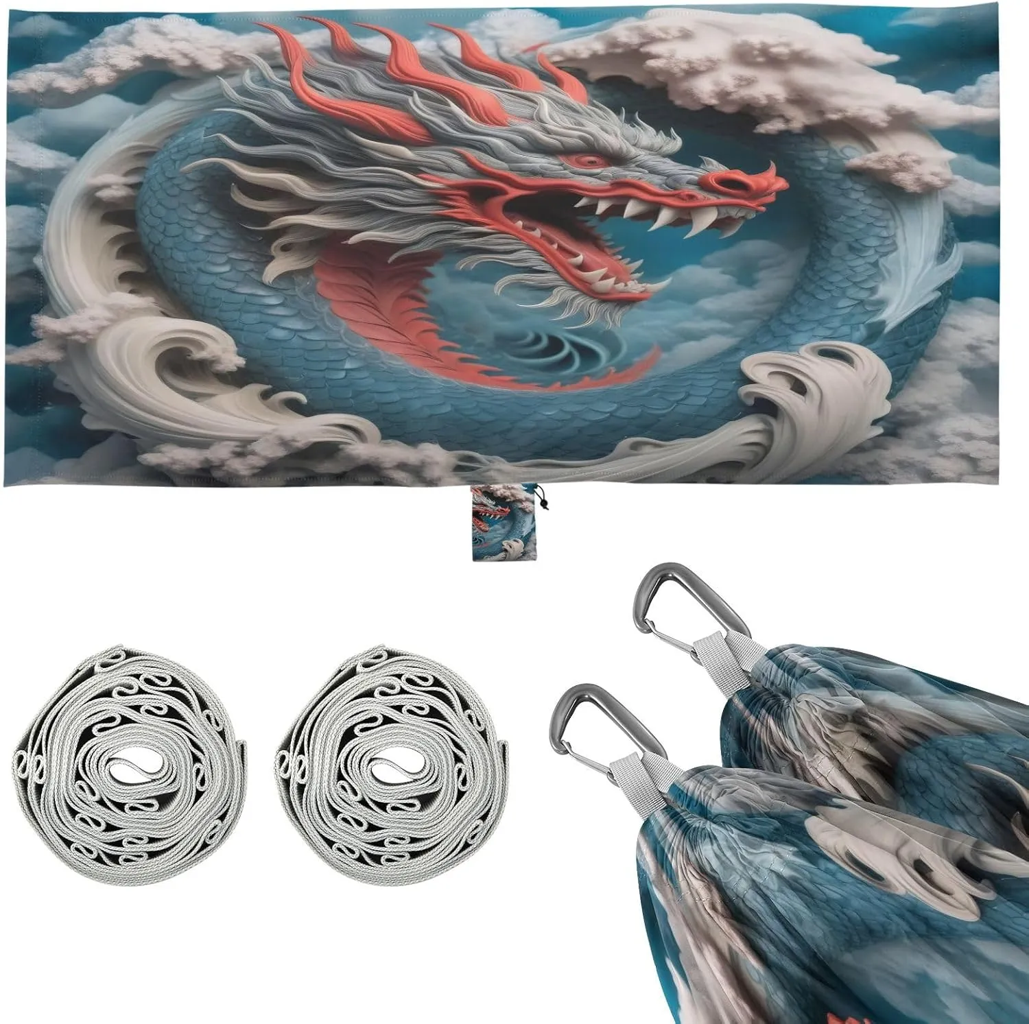 Grey Cloud Dragon Camping Hammock, Single Portable Hammocks with Tree Straps & Attached Carry Bag, 330Lbs Capacity Perfect for Outside Indoor Hiking Beach Backpack Travel