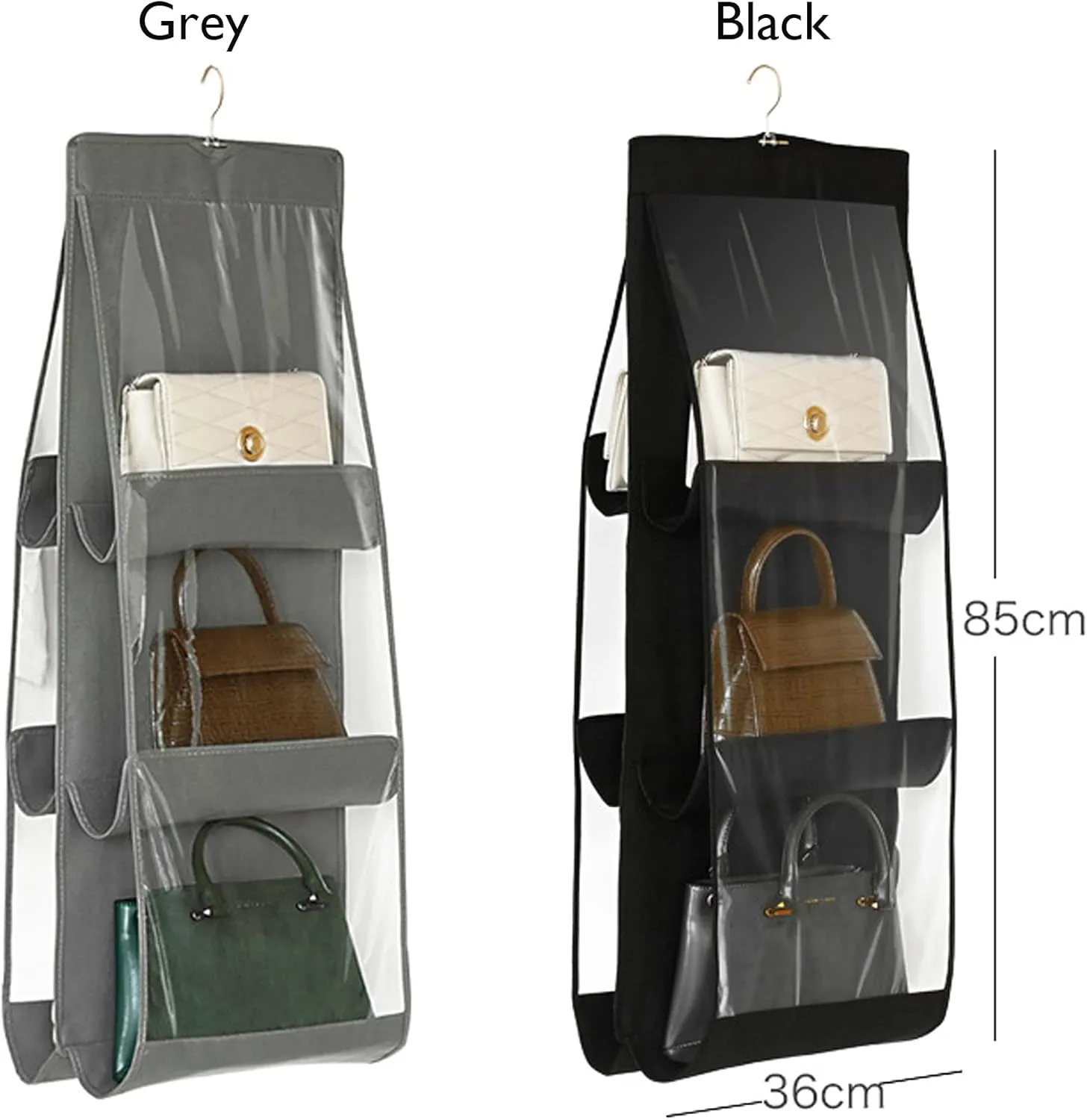 Handbag Storage Hanging Purse Organizer Bedroom Organization Dust-Proof Holder Bag for Wardrobe Closet (Grey-2Pack)