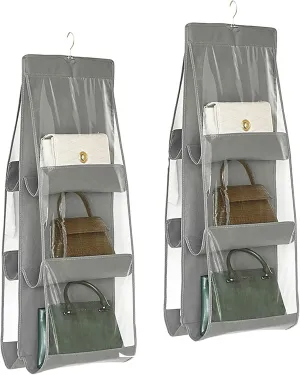 Handbag Storage Hanging Purse Organizer Bedroom Organization Dust-Proof Holder Bag for Wardrobe Closet (Grey-2Pack)