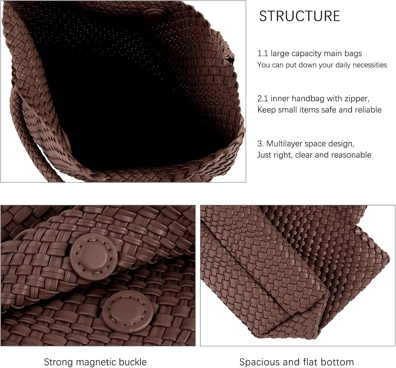 Handmade Woven Bag Satchel Handbag For Women Vegan Leather Tote Bag With Purses Travel Shoulder Bag Underarm Bag