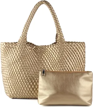 Handmade Woven Bag Satchel Handbag For Women Vegan Leather Tote Bag With Purses Travel Shoulder Bag Underarm Bag