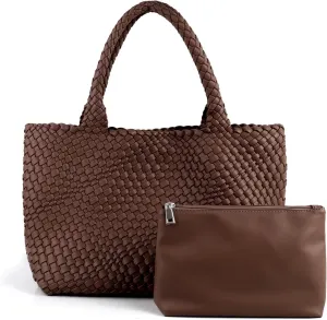 Handmade Woven Bag Satchel Handbag For Women Vegan Leather Tote Bag With Purses Travel Shoulder Bag Underarm Bag