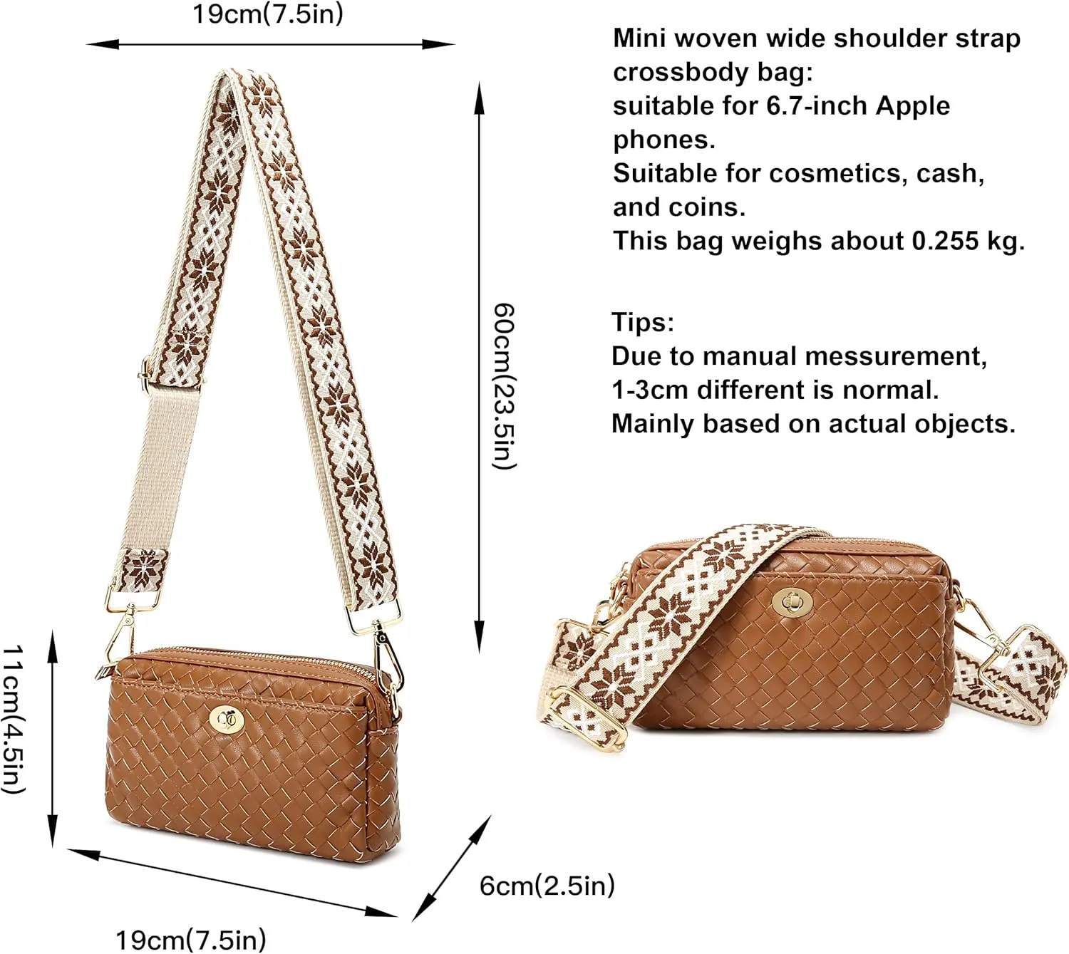 Handwoven Crossbody Bag for Women, Shoulder Purse with Adjustable Strap Lightweight Summer Festival Bag Gift