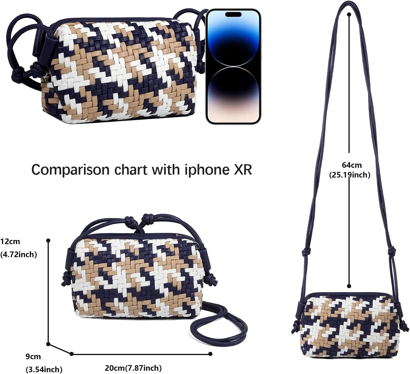Handwoven Crossbody Bag for Women, Shoulder Purse with Adjustable Strap Lightweight Summer Festival Bag Gift