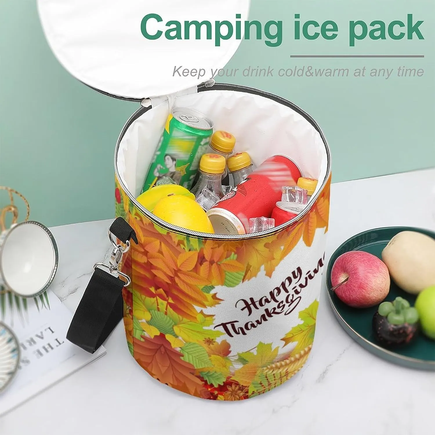 Happy Thanksgiving Foliage The Cylindrical Camping Ice Pack is Reusable Leak Proof Waterproof and Insulated