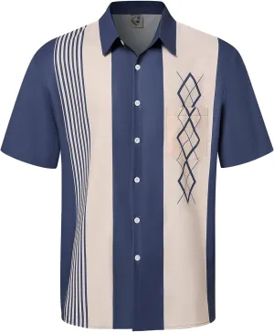Hardaddy Men's Vintage Bowling Shirt Short Sleeve Button Down Hawaiian Summer Beach Printed Casual Shirts