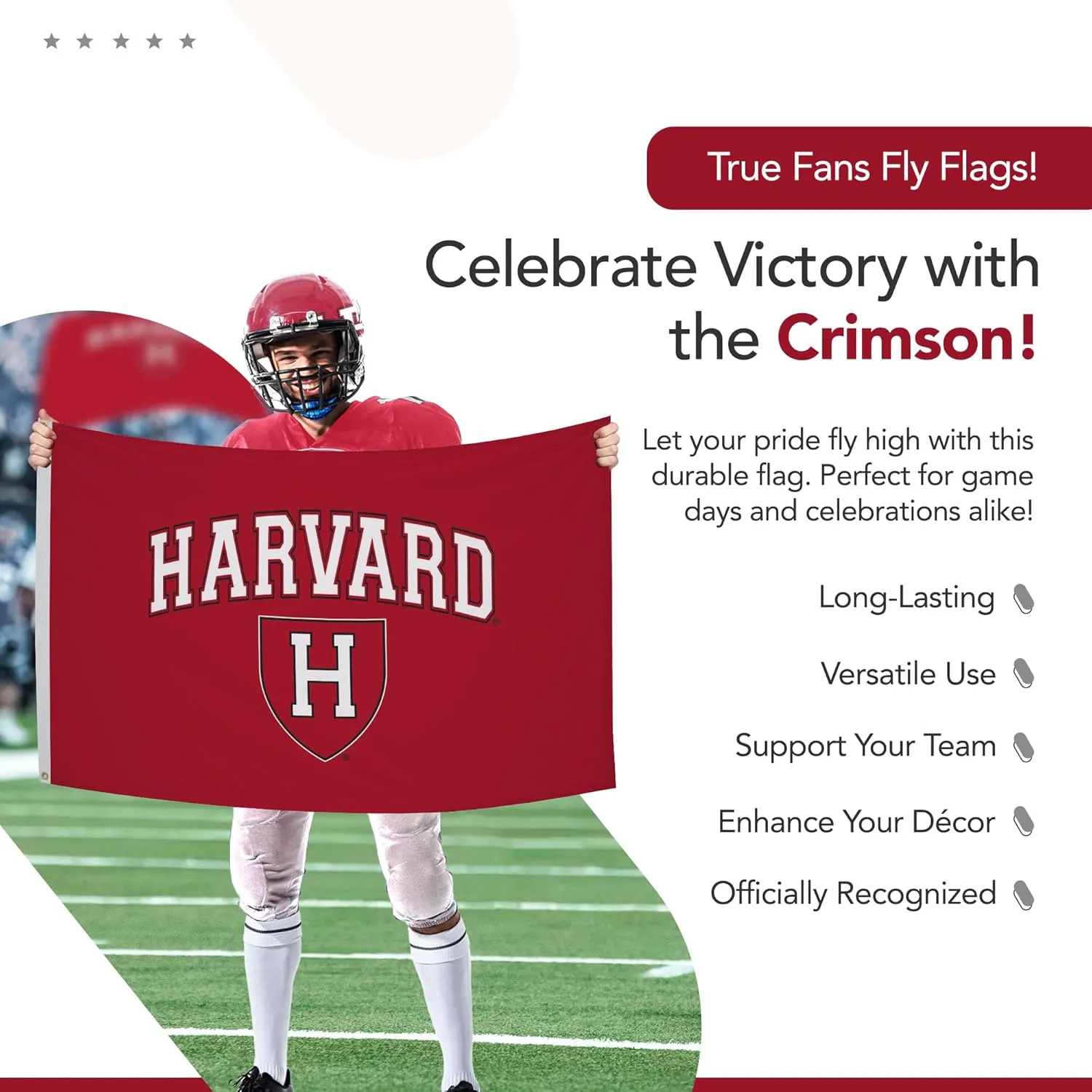 Harvard Crimson 3' x 5' College Sports Printed Flag - NCAA Licensed - Nylon - School Banner (Red, White)