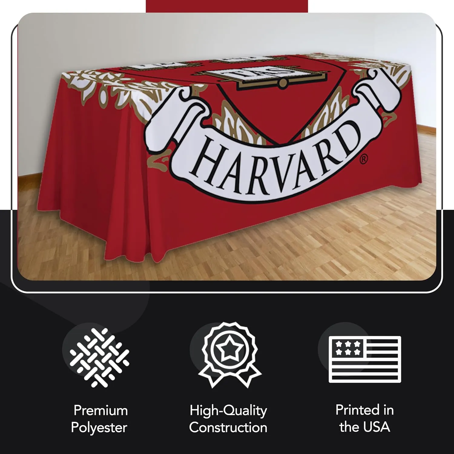 Harvard Crimson 6' College Sports Printed Table Throw - NCAA Licensed - Polyester Draped - School Tablecloth (Red, White)