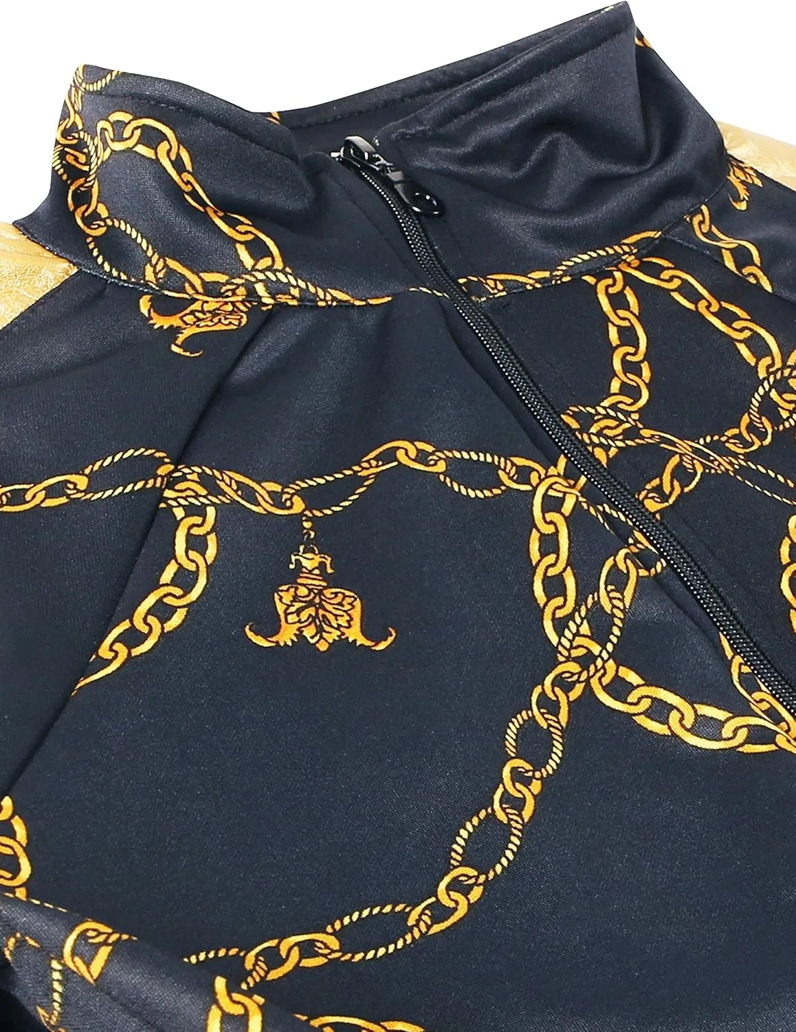 Hat and Beyond Mens Track Jacket with Gold Chain Print Streetwear