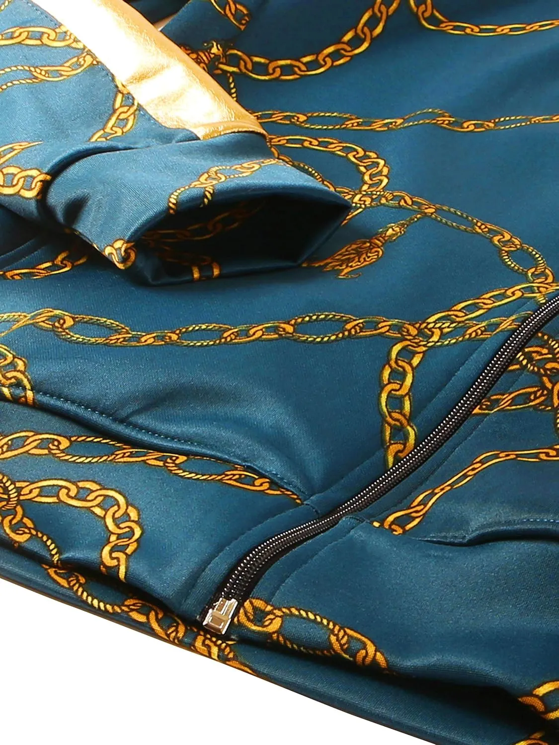 Hat and Beyond Mens Track Jacket with Gold Chain Print Streetwear