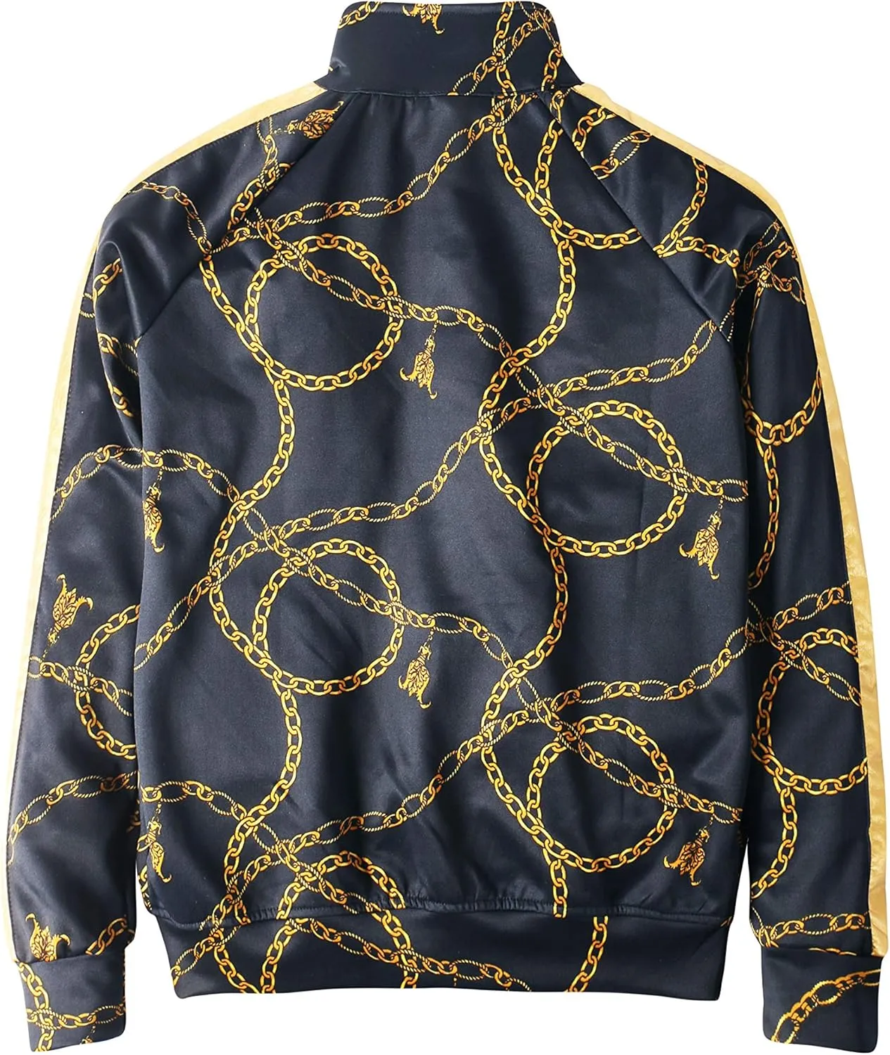 Hat and Beyond Mens Track Jacket with Gold Chain Print Streetwear