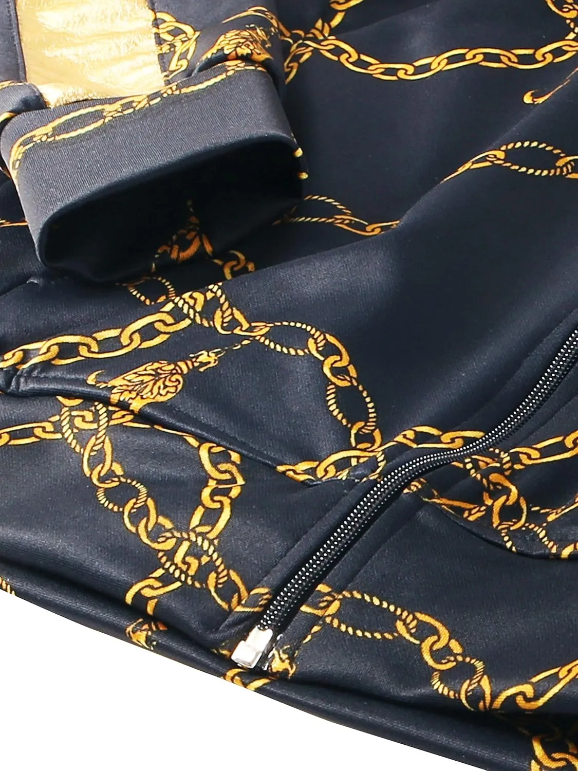 Hat and Beyond Mens Track Jacket with Gold Chain Print Streetwear