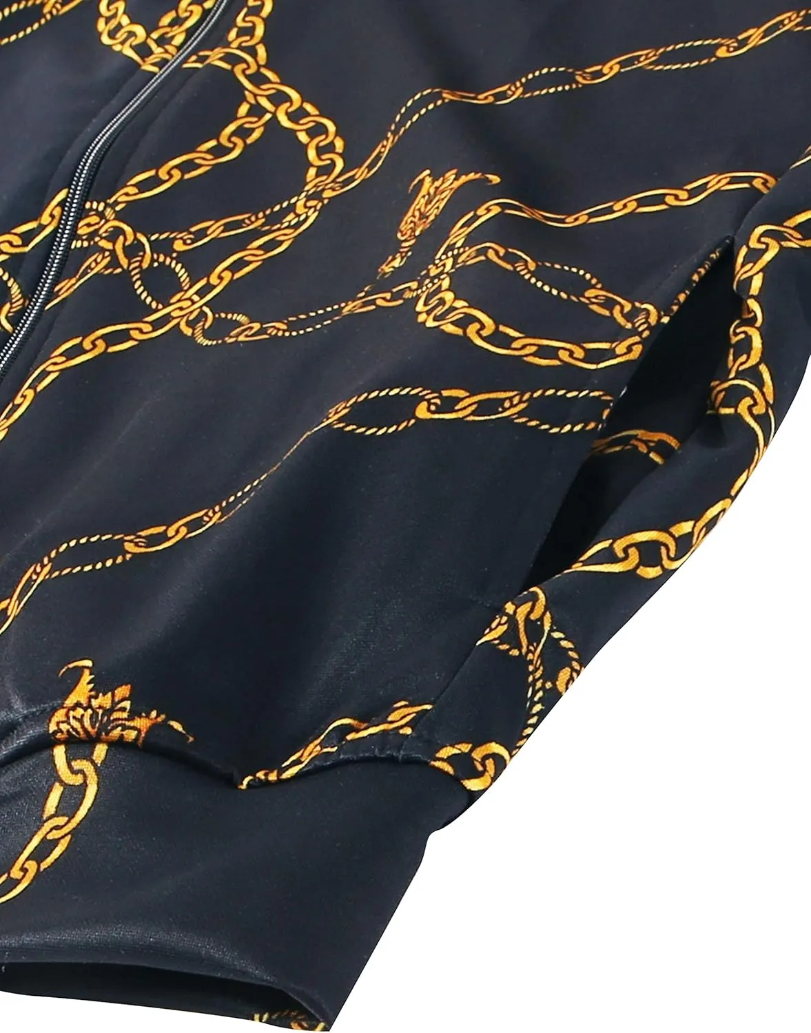 Hat and Beyond Mens Track Jacket with Gold Chain Print Streetwear