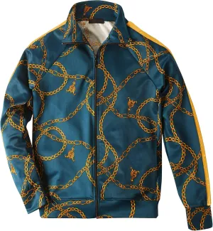 Hat and Beyond Mens Track Jacket with Gold Chain Print Streetwear